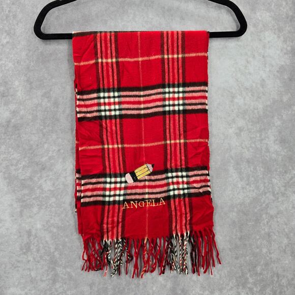 Cashmink Red Plaid Tartan Fringe Wrap Angela Pencil Patch Shawl Scarves Scarf - Picture 2 of 6